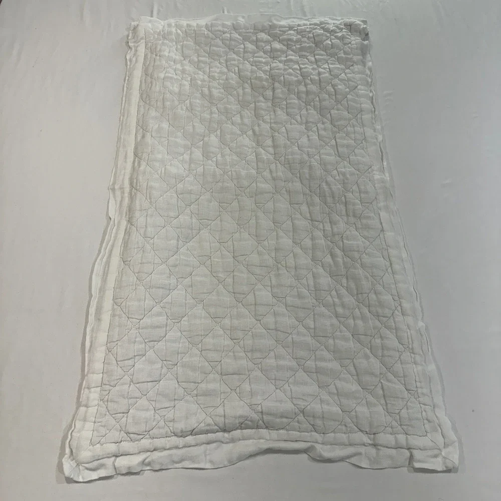 Pottery Barn Belgian Flax Linen Quilted King Sham White Diamond Stitch